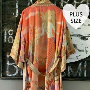 PLUS SIZE Boho Floral Kimono Maxi Duster Jacket